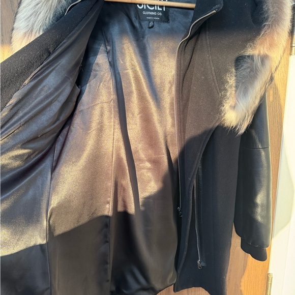 Size Large Black warm winter coat with fur hood double layer SICILY, brown fur L - Picture 14 of 16